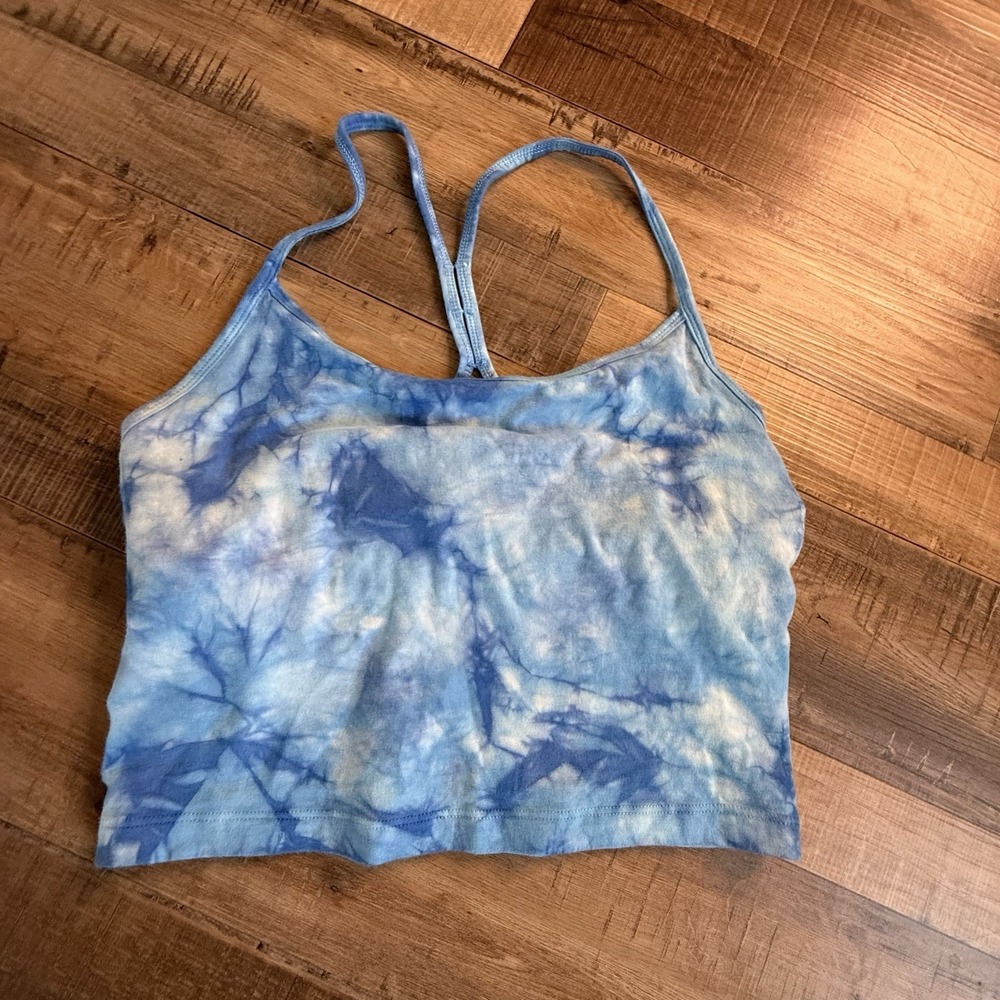 Pink Victorias Secret Cropped Blue Racerback Tie Dye Tank Logo Sz XS